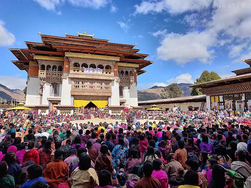 Crowds at the Gangtey Monastery in celebration of the Annual Black-necked Crane Festival